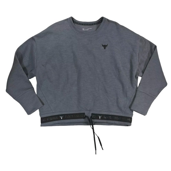 Under Armour Womens Project Rock Sweatshirt Charged Cotton Fleece Crew Gray XL - Picture 1 of 12